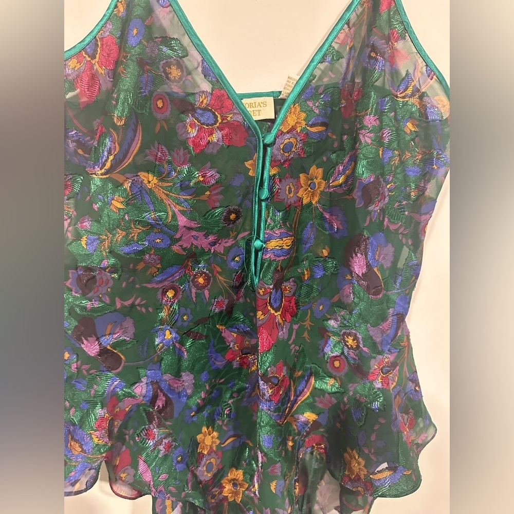 Vintage Gold Label Victoria's Secret Floral Green Lace Teddy Lingerie M - Picture 3 of 4